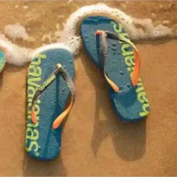 Havaianas Genuine Flip-Flops Boys Girls Unisex Kids Navy Blue Green Child 1.5 - Picture 1 of 9